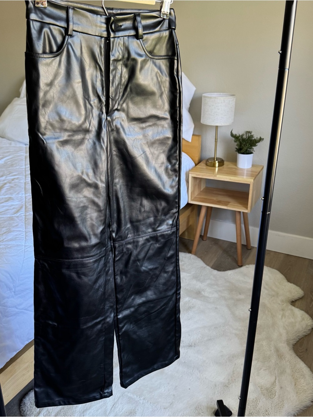 SHEIN Black Faux Leather wide leg pants